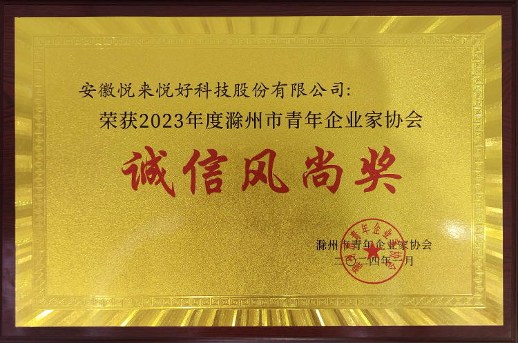 2023年度滁州市青年企业家协会诚信风尚奖
